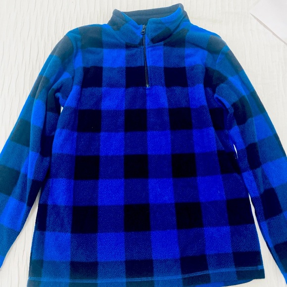 Children’s Place, Blue and Black Plaid Pull Over Fleece, 10/12 - Picture 1 of 3